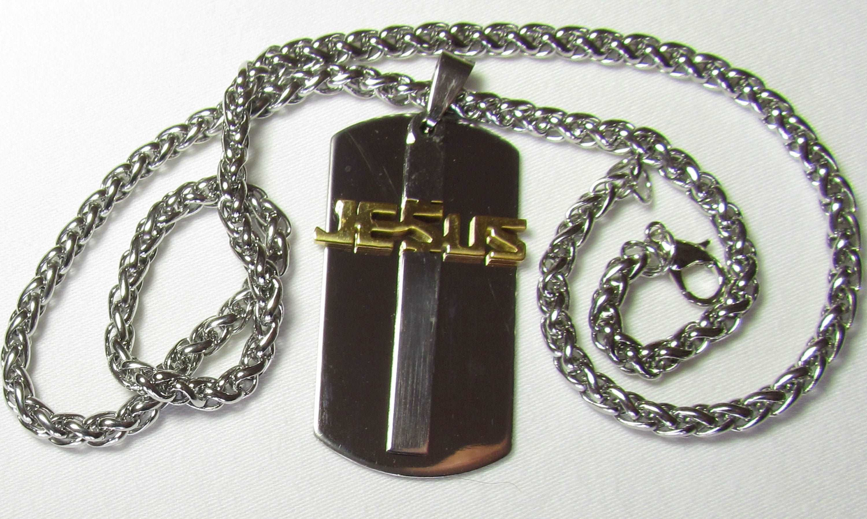 Jesus Cross Dog Tag Necklace for Men Silver Gold Cross of Jesus Cut Out Pendant Stainless Steel Mens Boys Christian Jewelry jewellery