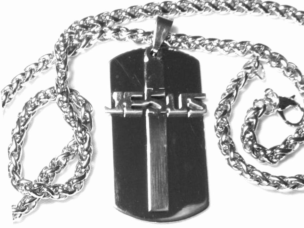 Jesus Cross Dog Tag Necklace for Men Silver Gold Cross of Jesus Cut Out Pendant Stainless Steel Mens Boys Christian Jewelry jewellery