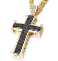 Large Bling Crucifix Cross Squared Edges Necklace for Men Swag Silver Gold Black CZ Heavy Stainless Thick Curb Chain Jewelry Jewellery Iced Out Rapper